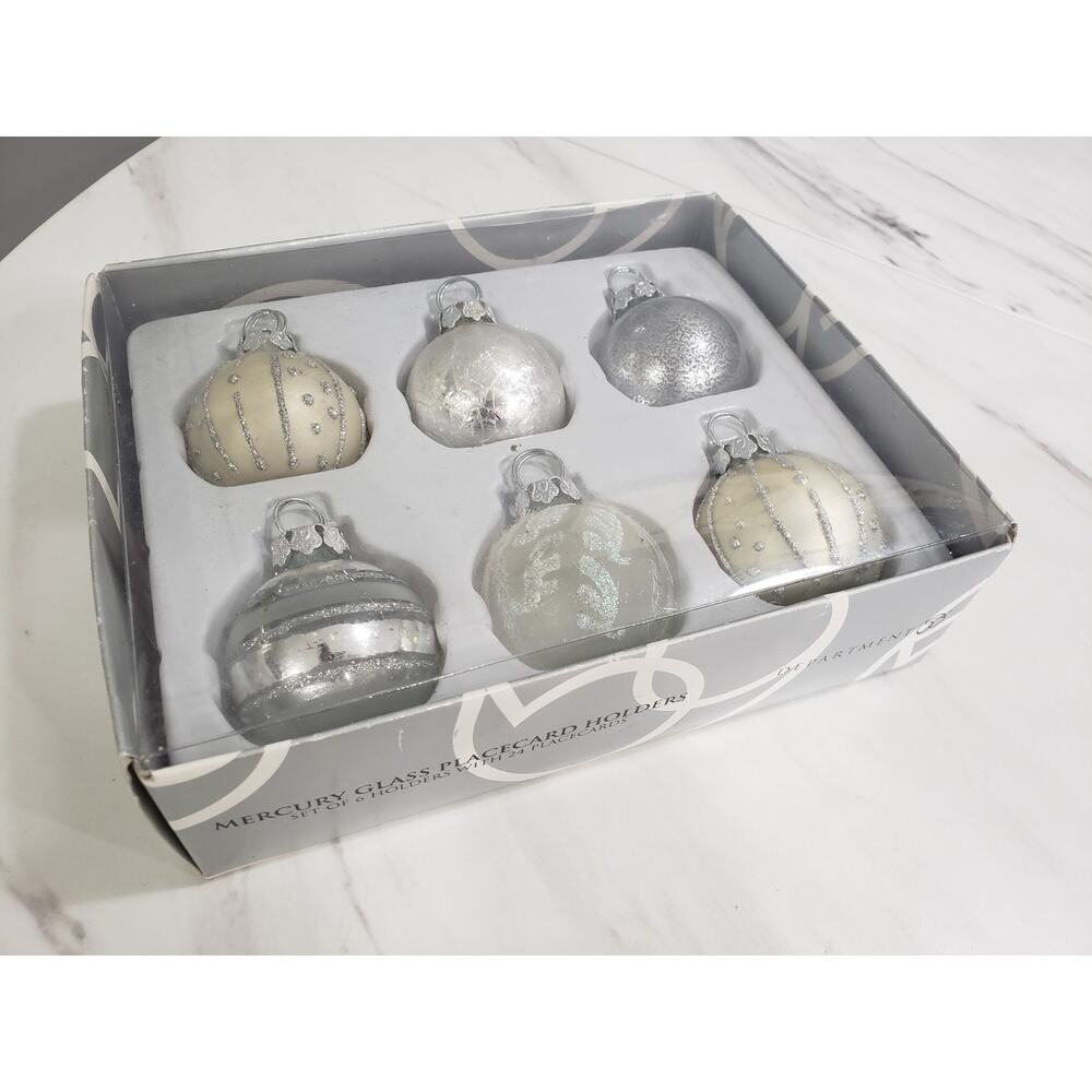 6 Mercury Glass Christmas Ornament Place Card Holders Department 56 Silver